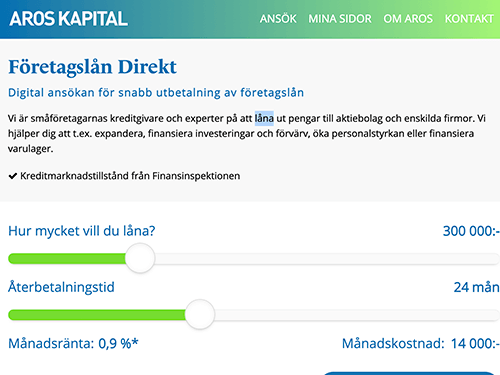 Aros Kapital webbsida