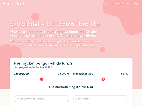 Extralånet webbsida