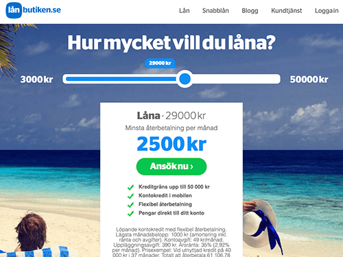 Lånbutiken webbsida