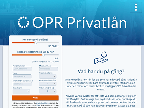 OPR Privatlån webbsida