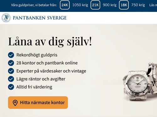 Pantbanken Sverige webbsida