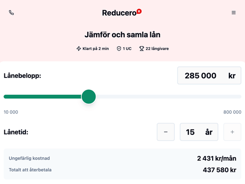 Reducero webbsida
